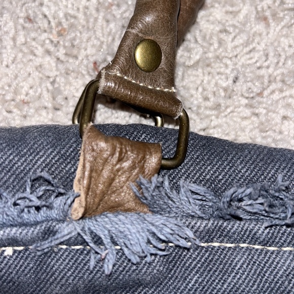 MYRA🌻BAG BOHO Blue Floral Canvas Navy Denim💙Brown LEATHER Handles & Accents - Picture 10 of 16